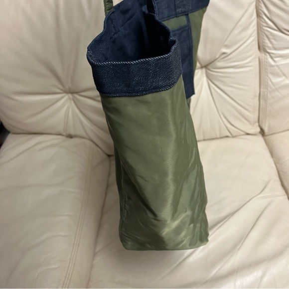 SACAI x APC Large Denim Tote Bag Reversible Green Nylon Bomber Jacket Style - Picture 9 of 16